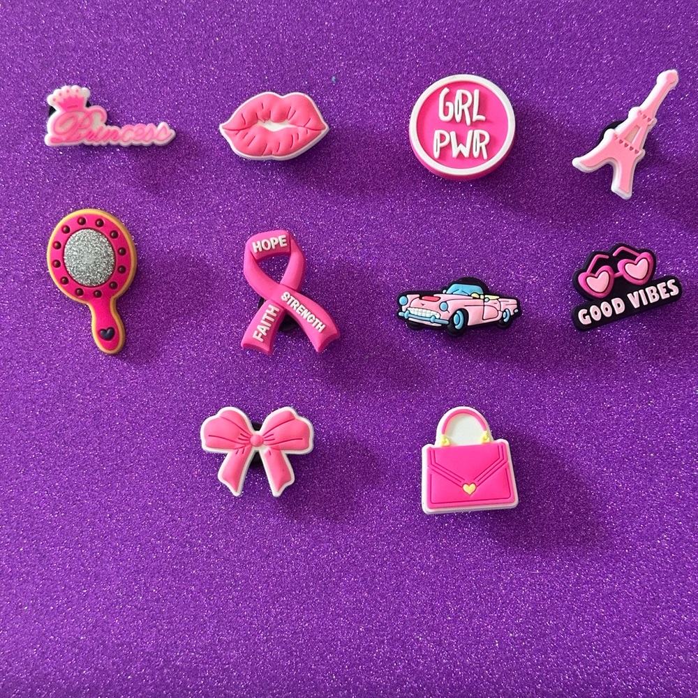 Girly Pink shoe charms - Fit Crocs, set of 10
